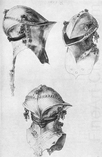 Side, Front, and Back View of a Helmet, Albrecht Durer
